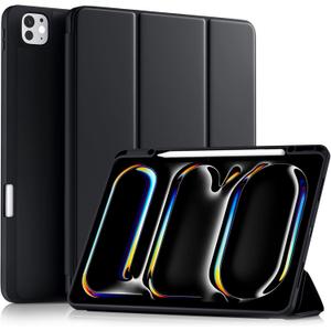 Akkerds Compatible with iPad Pro 13 Inch Case (M5/M4) 2025/2024, for iPad 13 Pro Case with Pencil Holder, Slim Trifold Stand Protective Cover with Soft TPU Back, Auto Wake/Sleep (Black)