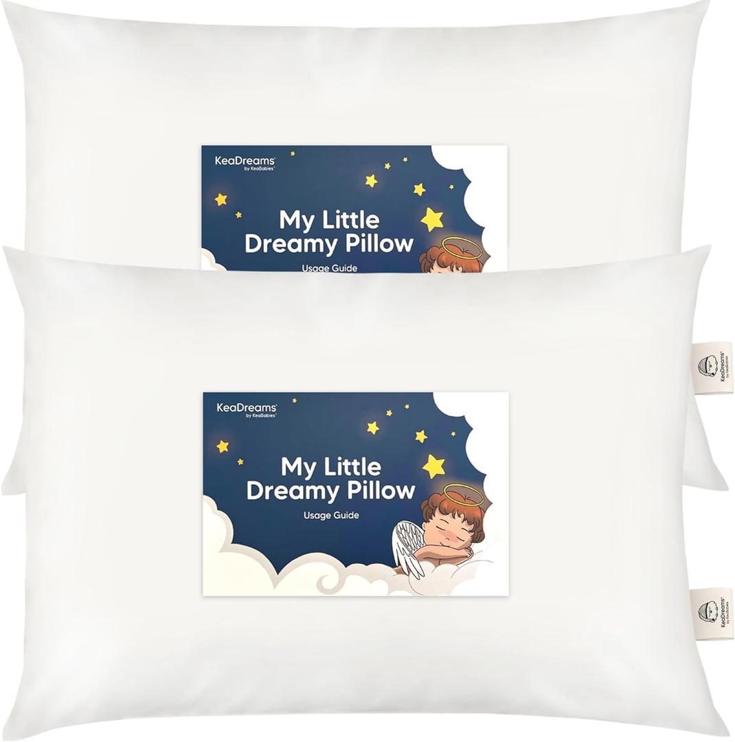 KeaBabies 2-Pack Toddler Pillow 14x20 - Soft Organic Cotton Kids Travel Bed Pillows for Sleeping, School, Nap, Machine Washable, Toddlers 2 to 5, Pillowcase Sold Separately (Soft White)