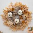 Fall Wreath for Front Door, 26 Inch Autumn Wreath with Lights, Artificial Pumpkin Maple Leaves Berries Autumn Harvest Fall Wreaths for Home Porch Thanksgiving Halloween Indoor Outdoor Decorations