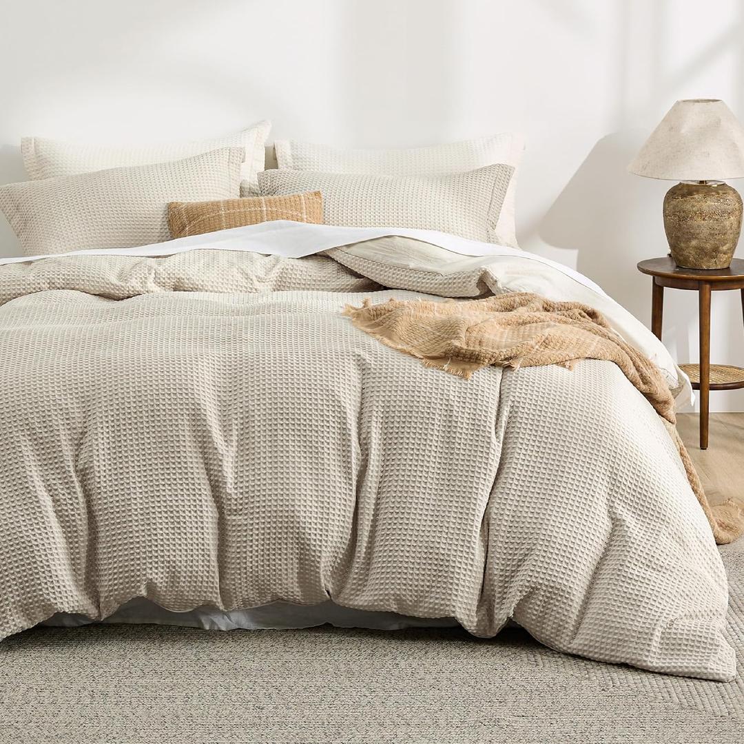 Bedsure Luxury Waffle Duvet Cover King Size - Textured Duvet Cover Set, Soft, Breathable Bedding Set (104"x90") with 2 Pillow Shams for All Season, Linen, Comforter Not Included