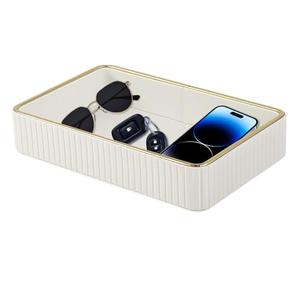 XNONE PU Leather Valet Tray,Desk Organizer Tray Nightstand Organizer Trinket Dish Storage Key Bowl Decorative Trays for Phone Wallet Jewelry Watch,Bathroom Bedroom Perfume Vanity Trays,Cream White