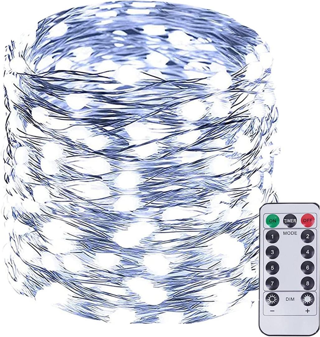 100 LED Christmas String Lights - Outdoor/Indoor Decorations, Super Bright with Remote, Waterproof Plug in 8 Modes Twinkle Lights for Room, Wedding, Xmas (Cool White) 100 LED Christmas String Lights - Outdoor/Indoor Decorations, Super Bright with Remote, Waterproof Plug in 8 Modes Twinkle Lights for Room, Wedding, Xmas (Cool White)
