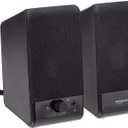 Amazon Basics USB-Powered Computer Speakers with Volume Control for Desktop or Laptop PC, Compact Size, Headphone Jack, Portable, Plug-N-Play, Black (1-Pack)