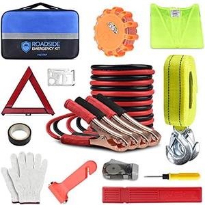 PACETAP Car Roadside Emergency Kit, Essential Auto Safety Road Side Assistance Tool Kit with Jumper Cables, Towing Rope, Triangle and More Winter Vehicle Accessories