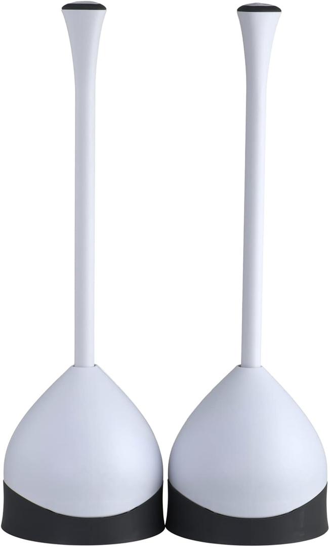 Clorox Toilet Plunger with Hideaway Caddy, Set of 2  for Bathroom Organization and Storage, Bathroom Accessories, Toilet Unclogger, with Holder, White