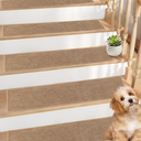 Szyeequoo Stair Treads Non Slip,Stair Treads for Wooden Steps Indoor,15 Pcs 8*30inch Stair Treads,Reusable Adhesive Stair Runner for kids&Dogs,Surface Polyester TPE Backing Carpet Stair Treads Brown
