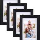 Giftgarden 4x6 Picture Frame Set of 4, Matted to 3.5x5 Pictures with Mats or 4x6 Photos Without Mat, Wall or Tabletop Display, Black