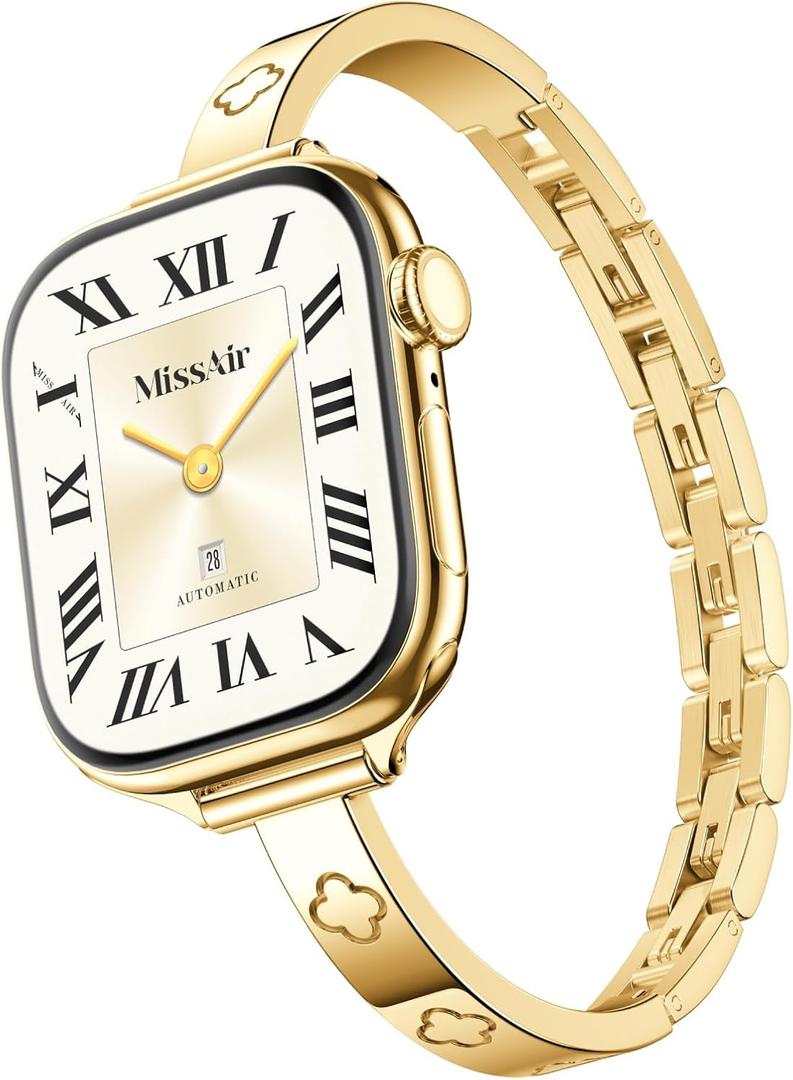 Missair Slim Bands Compatible with Apple Watch 38mm 40mm 41mm 42mm 44mm 45mm 46mm 49mm for Women, Thin Bracelet Dressy Designer Stainless Steel Metal Strap for iWatch Series 11 10 9 8 7 6 5 4 SE Ultra
