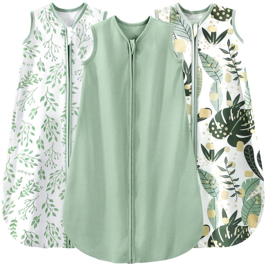 Yoofoss Baby Sleep Sack 18-24 Months Baby Wearable Blanket 100% Organic Cotton 2-Way Zipper TOG 0.5 Toddler Sleeping Sack Lightweight (X-Large, Banana&leaf&green)