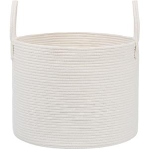 115L Extra Large Blanket Basket for Living Room - Woven Cotton Rope Laundry Hamper with Reinforced Handles - Storage Bin for Pillows, Comforters & Toys - Machine Washable,White