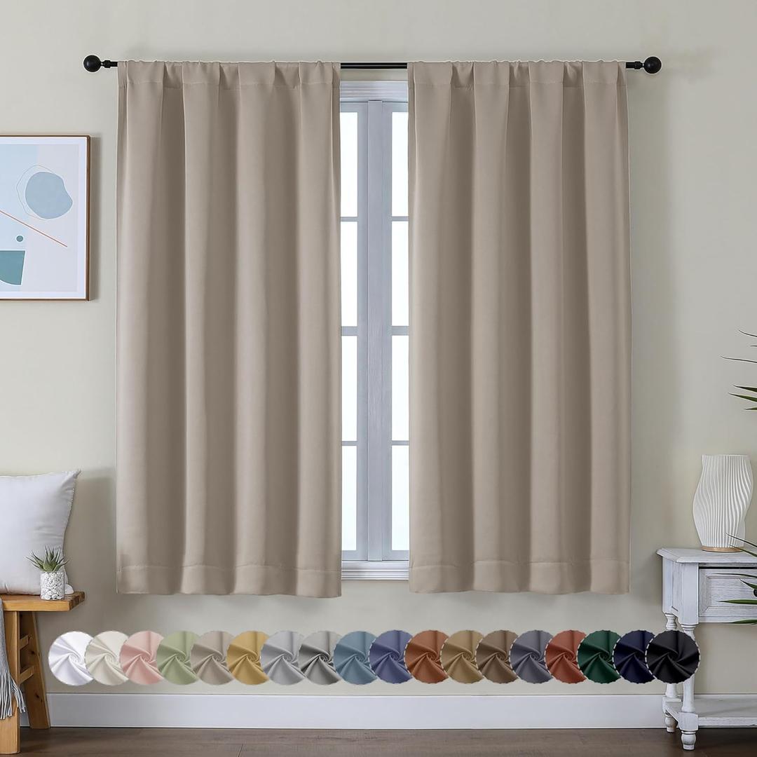 Simplebrand Ava Stone Short Blackout Curtains for Bedroom 54 Inches Long 2 Panels Set, Solid Thermal Insulated, Energy Saving Window Treatment Curtains Blackout Drapes, W40 x L54 Inch, Stone