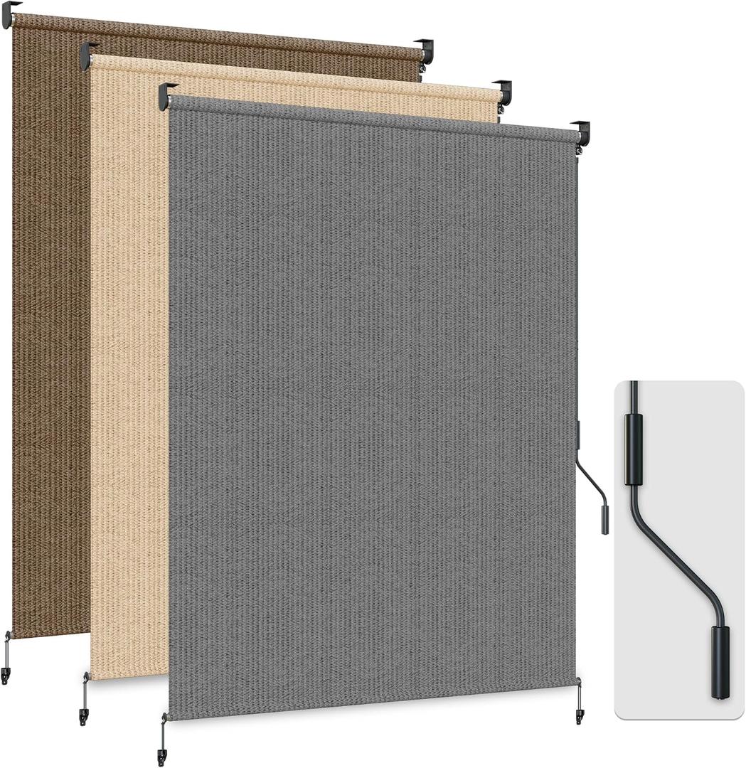 HOMEDEMO Outdoor Roller Shades for Patio, 6'W x 6' H Roll up Shade for Outside, Sun Roller Shade Cloth Roll Blinds Cordless Waterproof for Porch Gazebo Pergola Balcony Backyard Grey
