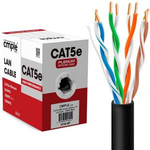 Cmple - Cat5e Plenum Cable 1000ft, CMP, Black, 350MHz Gigabit Ethernet Solid Network Internet Bulk UTP Cmple - Cat5e Plenum Cable 1000ft, CMP, Black, 350MHz Gigabit Ethernet Solid Network Internet Bulk UTP