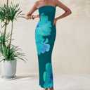 PRETTYGARDEN Women Summer Strapless Maxi Dress Bodycon Floral Sexy Long Wedding Guest Dress Formal Tube Mesh Cocktail Dresses (Green, L)