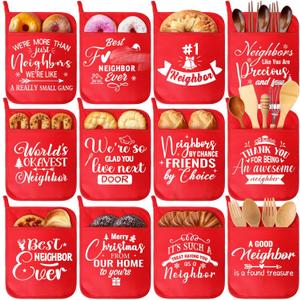 12 Pcs Christmas Neighbor Gifts Red Potholders with Pocket Pad Oven Hot Mitts Cookie Bag Pot Holder Christmas Kitchen Gift Cooking Baking for Neighbor Gift Housewarming Idea