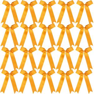 Hipcheer 20pcs Collegiate Style Cheer Bows for Girls, Long Tail Skinny Cheer Bow Ponytail Holder Handmade Bows for Girls Teens Softball Cheerleader Sports (Gold)
