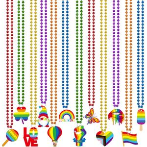 NOVWANG 24 Pcs Pride Beads Necklace 12 Styles Rainbow Beads Necklaces Multi Colors Necklaces for LGBT Parade Decorations Pride Party Favors