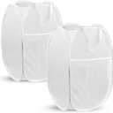 DUCOO Pop Up Laundry Hamper, 70L Collapsible Mesh Laundry Basket with Side Pocket, Foldable Dirty Clothes Hamper with Sturdy Reinforced Handles for Home Dorm Bedroom Travel Storage, White, 2Pack