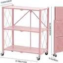 BRIAN & DANY 3-Tier Foldable Storage Shelves with Wheels, No Assembly Folding Shelf Metal Rack, Shelving Unit for Kitchen, Garage, Pink