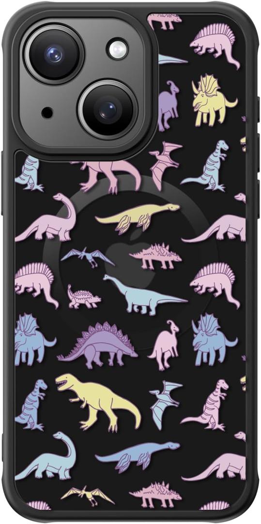 FUNMIKO for iPhone 14 Plus Case Military-Grade Protection & Wireless Charging - Trendy Pattern Design for Women Girls, Non-Slip Matte Phone Cover with Shockproof Corners - Vibrantly Cute Dinosaur