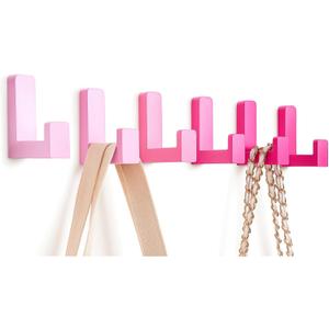 6 Pack Cute Kids Coat Wall Hooks Wooden Adhesive Decorative Colorful Wall Mounted Hangers Backpack Hooks for Hanging Keys Towel Clothes Bathroom Organization(Pink Mixed Color)