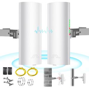 5.8G Wireless Bridge with Pole/Wall Mount Bracket - Extend Starlink Internet to Outdoor Access Point, 2 Miles Point to Point Starlink WiFi Extender with PoE Adapter, IP65 Waterproof Rating (2-Pack)