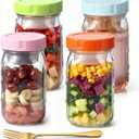 COOLCAA 4 Pack Glass Salad Jars with Lids and Fork, 32oz Mason Jar Salad Containers for Lunch with Removable Dressing Cup, Leakproof Glass Container for Lunch Meal Prep Jars, BPA Free & Reusable