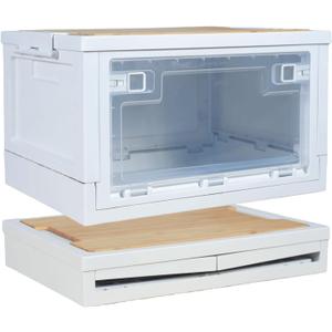 Foldable Camping Storage Box with Lid, 30L Collapsible Toy Storage Bin with Bamboo Cutting Board and Door, Stackable Storage Crate Organizer for Car Trunk, Picnic, Camping, Home, Dorm