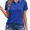 MAGCOMSEN Women's Polo Shirts Cotton 3-Button Short Sleeve Collared Tops Summer Cool Shirt Uniform Casual Shirts (Bright Blue, XXL)