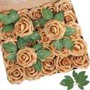 AmyHomie Artificial Flower Gold Rose 25pcs Real Looking Fake Roses w/Stem for DIY Wedding Bouquets Centerpieces Arrangements Party Baby Shower Valentines Day Christmas Tree Decorations