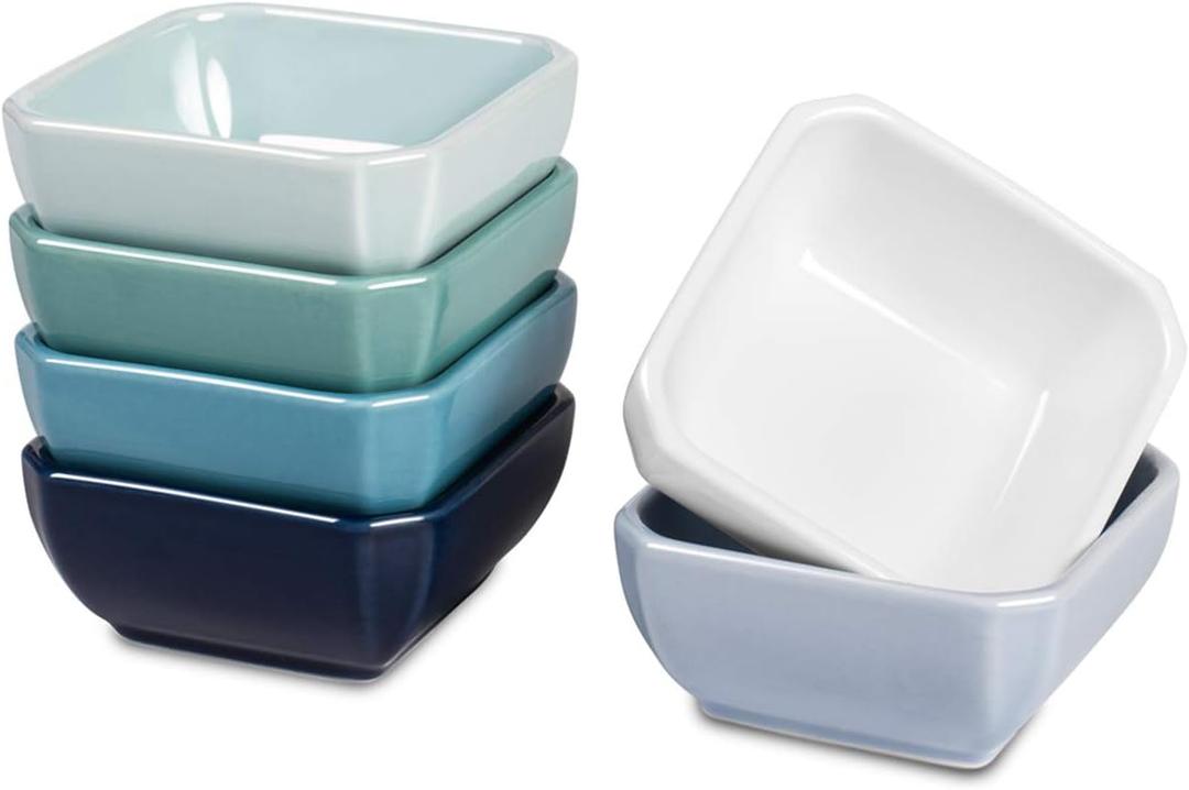 DELLING 3 Oz Ceramic Dip Bowls Set of 6 Colorful, Porcelain Dipping Sauce Cups - Small Bowls for Soy Sauce Ketchup BBQ Condiment, Stackable Dishwasher Microwave Safe