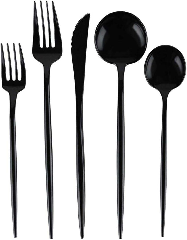 Blue Sky Novelty Black Plastic Soup Spoons, 384 Count Bulk Disposable Cutlery for Weddings, Parties, Catering & Events