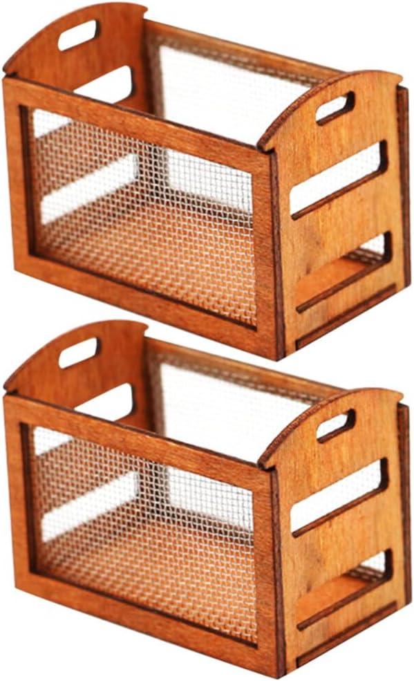 Yardwe Miniature Wooden Basket Dollhouse Accessories Hollow Wire Frame Storage Model 1.25 Inch for Dollhouse D Cor and Display, 3.2x4.5x2.7cm