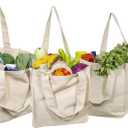 Best Canvas Grocery Shopping Bags - Cloth Grocery Tote Bags - Reusable Cotton Grocery Tote Bags with Bottle Sleeves