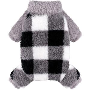Dog Pajamas PJs Clothes for Small Dogs Girl Boy Warm Spring Fall Winter Onesie Sweaters Fleece Puppy Jumpsuits 4 Legged Outfits Clothing Apparel (Grey Plaid)