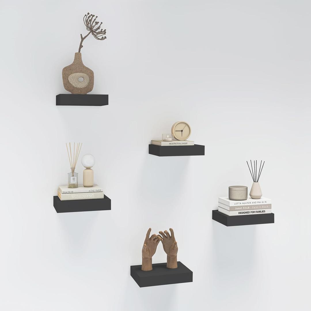 HAO Small Floating Shelf 6 inch Wall Mounted Mini Hanging Display Shelves for Living Room Bedroom Bathroom Set of 5 Black