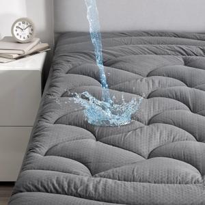 SLEEP ZONE Grey Waterproof Mattress Pad Twin XL College Dorm Bedding, Premium Soft Embossed Mattress Topper, Quilted Fitted Mattress Protector Cover with Elastic Deep Pocket (Grey, Twin XL)