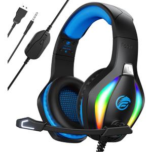 FC100 Gaming Headset with Microphone for PS4, PS5, Switch, Xbox, PC, Mac, Gamer Headset with RGB Light, Computer Headphones with Mic (BLUE)