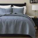 palassio Blue Grey 100% Cotton Quilt King Size Bedding Sets with 2 Pillow Shams, Textured Lightweight Soft Bedspread Shabby Chic Coverlet, Quilted Comforter Bed Cover for All Season, 3 Pieces
