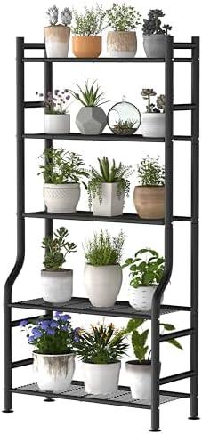 Livilord Plant Stand Indoor Outdoor, 6-Tier Metal Tall Plant Stands for Multiple Flower Planter Holder, Large Waterproof Plant Shelf for Living Room Garden Balcony, Black
