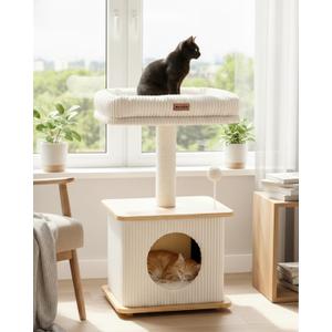 Modern Cat Tree for Indoor Cats, Nordic Loft Style, Cat Tower for Kitten with Sisal Scratching Posts, Soft Padded Beds & Cozy Condos, Floor-Mounted for Kittens & Adult Cats (Standard, Ash White)