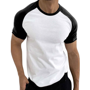 Pimatee Men's Contrast Sleeve Crewneck T-Shirt, Fashion Fitnees Leisure Sports Shirt Tees Tops 60% Cotton 40% Polyester, Pack Of 12, Size S