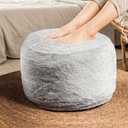 Cozy Plush Grey Pouf | Living Room Ottoman Footrest at 20 x 15 Inches | Soft, Non-Shedding Round Stool Sofa Ottoman with Supportive Foam Filling | Foot Rest for Couch