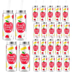 Dingion 24 Pcs Teacher Appreciation Gifts 14.2 oz Thank You Plastic Cup with Lid and Straw Inspirational Teacher Gifts Reusable Tumbler Bulk for Coworker Women Graduation Colleague Employee Volunteer
