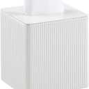 Tissue Box Cover Square with Magnetic Closure, PU Leather Tissue Box Holder for Bathroom NightStands Livingroom, Decorative Modern Square Tissue Holder (Ivory)
