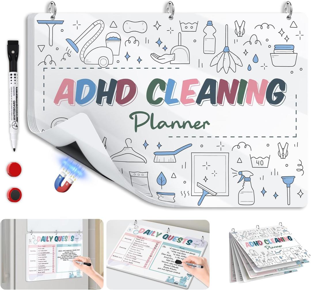 Cleaning Planner for Adults Low-Overwhelm Reusable Cleaning Schedule and Checklist, Magnetic Visual Chore Chart for Fridge to Build Cleaning Habits ADHD Cleaning and Organizing Planner - 8.3" x 11.7"