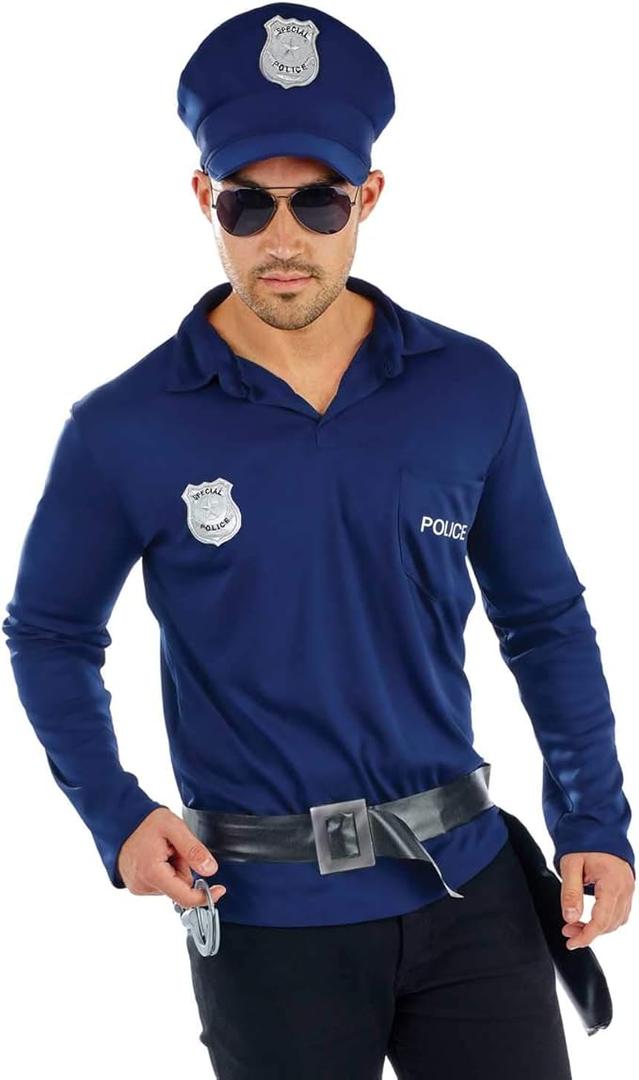 Fun Shack Mens Police Officer Costume - Adult Cop Costume for Men - Halloween (Blue) (Shirt And Belt)
