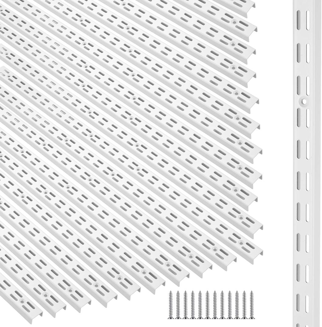 MorningRo 20 Pack 47.5" Dual Track Shelving Rail, Dual Slot Upright, White