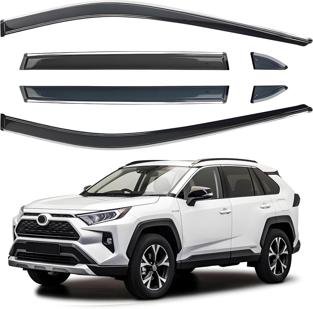 Side Window Visor 6 Piece Set for Toyota RAV4 2019 2020 2021 2022 2023 2024 Safe RAIN Out-Channel Guard Deflector Window Deflectors Vent Deflectors (for RAV4 19-24 6-Piece Chrome)