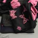 BBTO 47 Pcs Butterfly Car Seat Full Set Butterfly Car Accessories for Women 5 Front Rear Seat Covers Wrist Strap 2 Pieces Cup Mat Armrest Pad 2 Belt Cover Accessories for SUV(Pink Black)